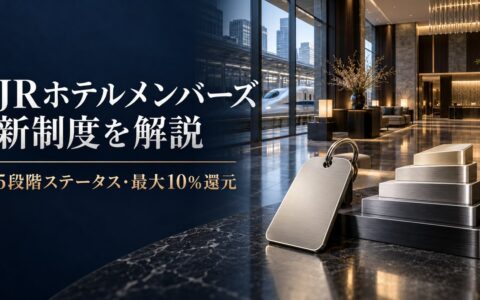 JRホテルメンバーズ2026年11月改定のアイキャッチ。5段階ステータスと最大10%還元への刷新を示すイメージ