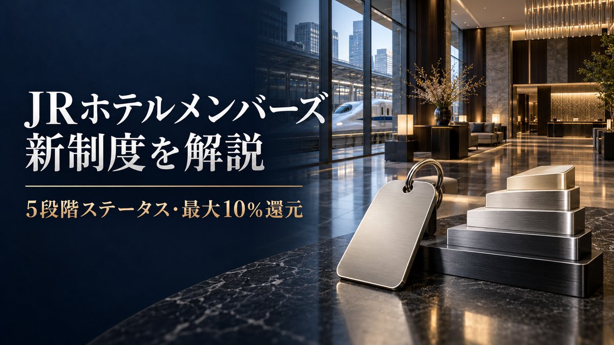 JRホテルメンバーズ2026年11月改定のアイキャッチ。5段階ステータスと最大10%還元への刷新を示すイメージ