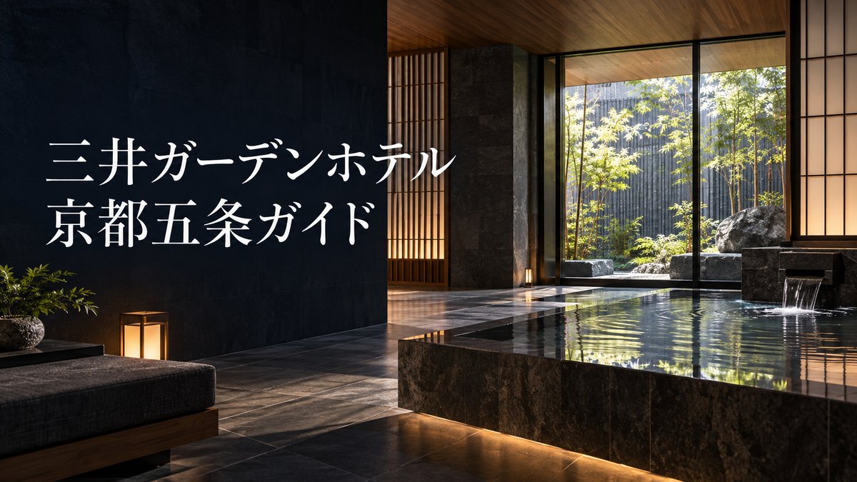 三井ガーデンホテル京都五条の開業ガイドのアイキャッチ。緑と木調の素材を取り入れた客室のイメージ