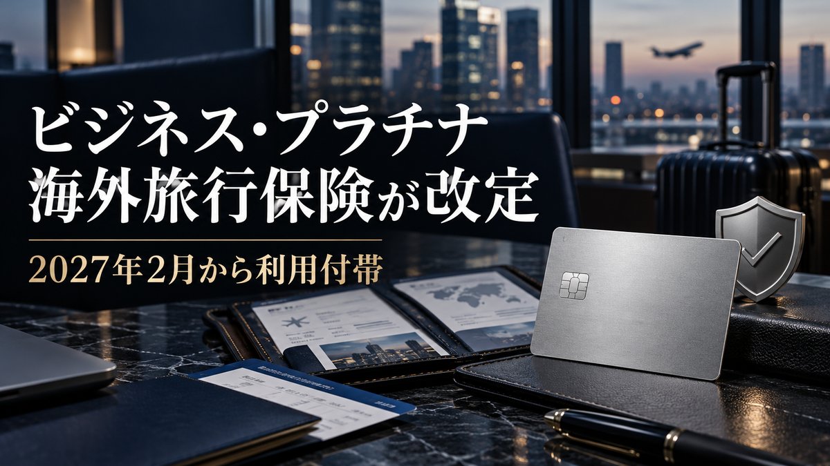 アメックス・ビジネス・プラチナの海外旅行傷害保険が2027年2月から利用付帯に変わることを示すアイキャッチ画像