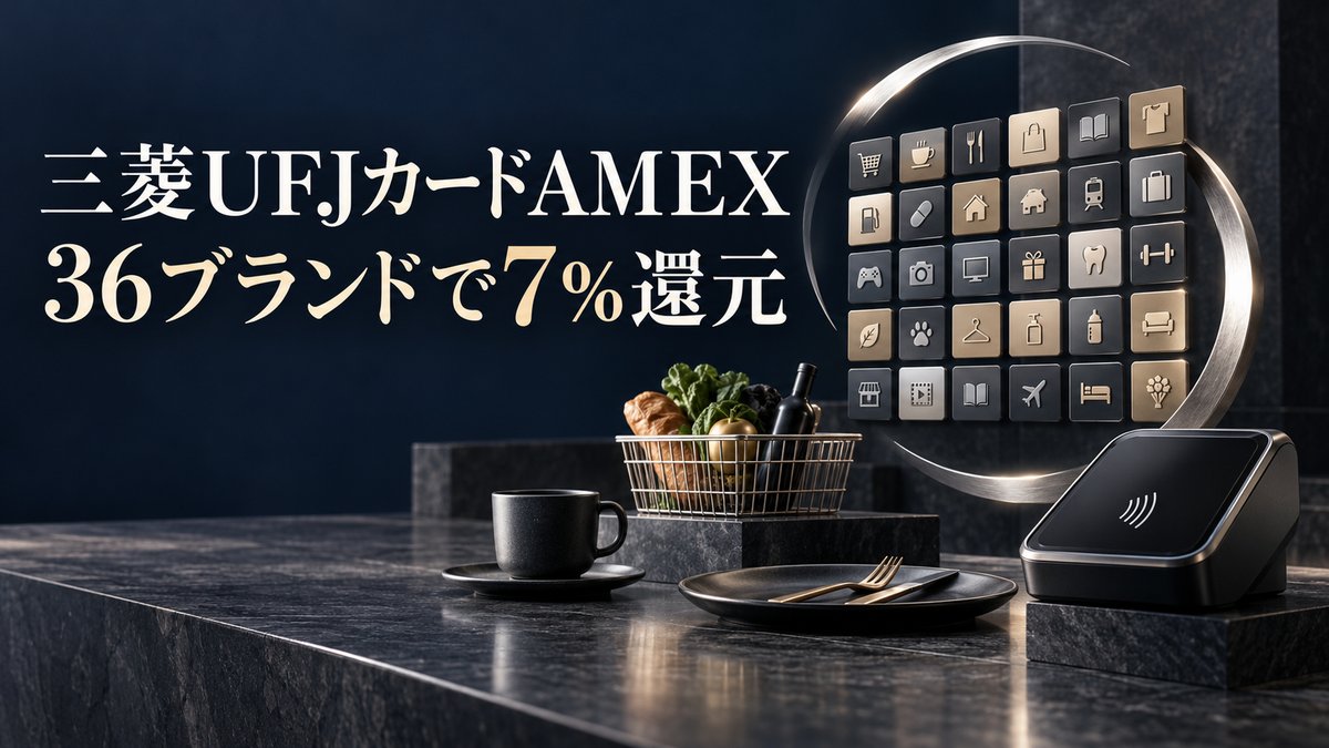 三菱UFJカードのAMEXブランドで7％還元の対象が36ブランドに広がることを示すアイキャッチ画像